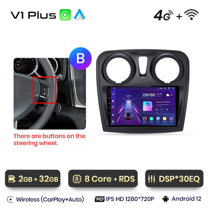 Junsun V1 AI Voice Android Auto Radio para Renault Logan 2 Sandero 2014-2019 CarPlay inalámbrico Multimedia GPS 2DIN Autoradio 