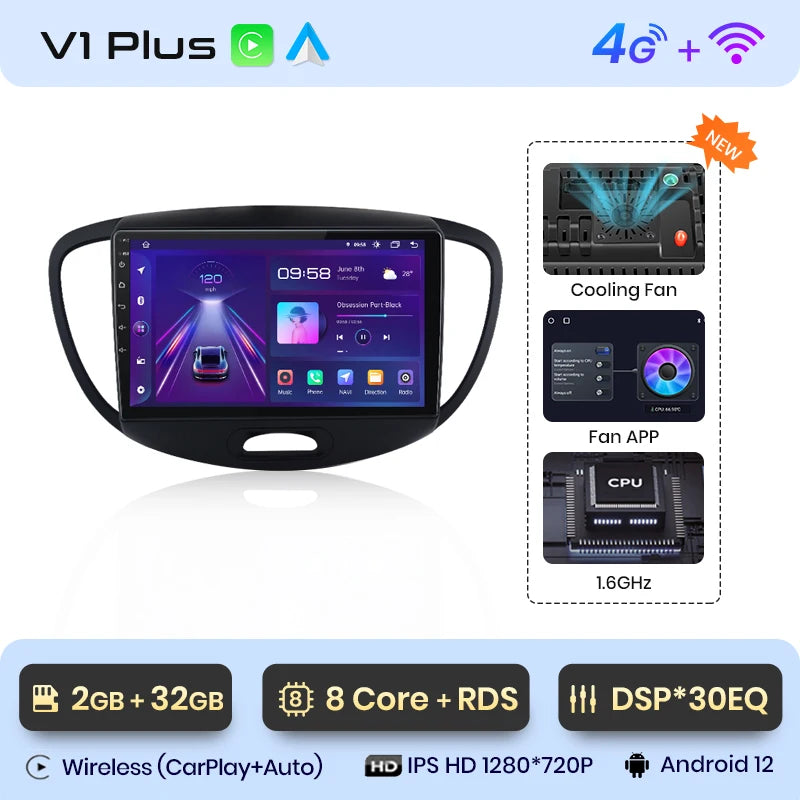 Junsun V1 AI Stimme Drahtlose CarPlay Android Auto Radio Für Hyundai Grand i10 2008-2012 4G Auto Multimedia GPS 2din autoradio