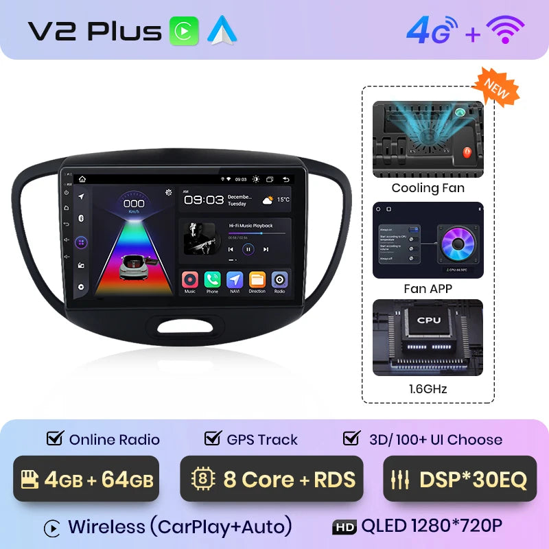 Junsun V1 AI Stimme Drahtlose CarPlay Android Auto Radio Für Hyundai Grand i10 2008-2012 4G Auto Multimedia GPS 2din autoradio
