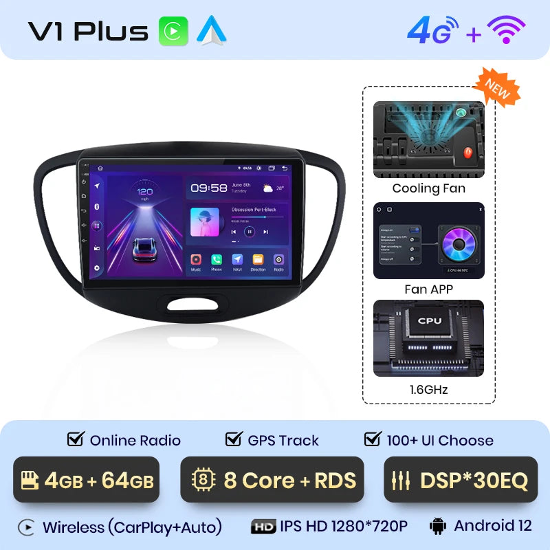 Junsun V1 AI Stimme Drahtlose CarPlay Android Auto Radio Für Hyundai Grand i10 2008-2012 4G Auto Multimedia GPS 2din autoradio