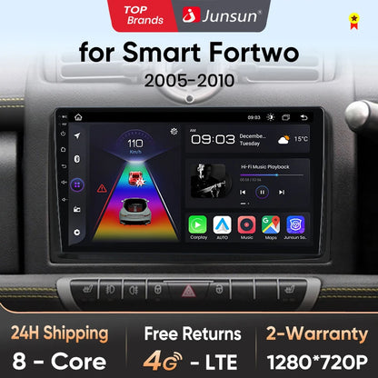 Junsun V1 AI Voice - Radio inalámbrica CarPlay Android para Smart Fortwo 451 (2005-2010), 4G, GPS, 2DIN 