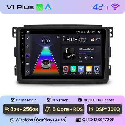 Junsun V1 AI Voice - Radio inalámbrica CarPlay Android para Smart Fortwo 451 (2005-2010), 4G, GPS, 2DIN 
