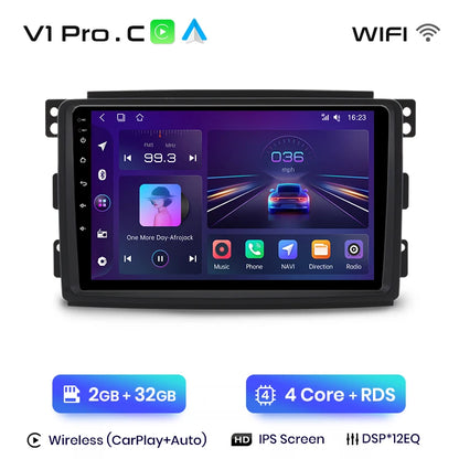 Junsun V1 AI Voice - Radio inalámbrica CarPlay Android para Smart Fortwo 451 (2005-2010), 4G, GPS, 2DIN 
