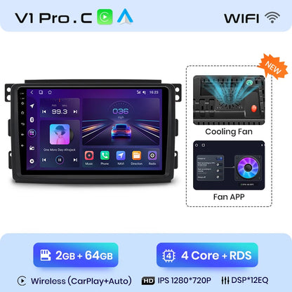 Junsun V1 AI Voice - Radio inalámbrica CarPlay Android para Smart Fortwo 451 (2005-2010), 4G, GPS, 2DIN 