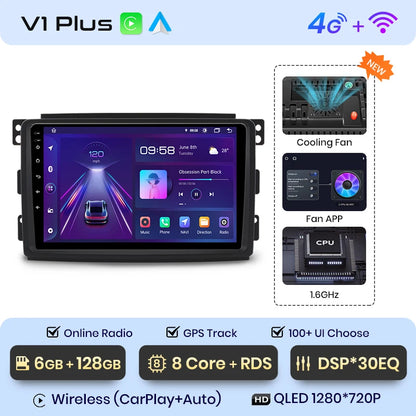 Junsun V1 AI Voice - Radio inalámbrica CarPlay Android para Smart Fortwo 451 (2005-2010), 4G, GPS, 2DIN 