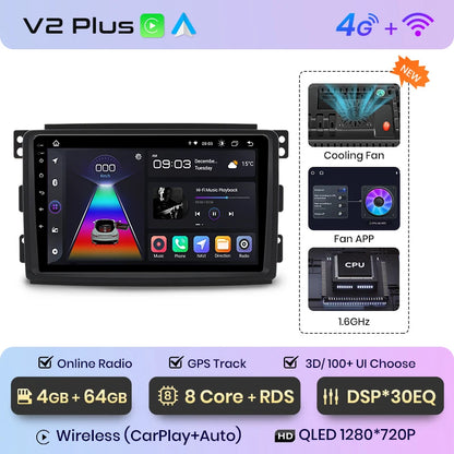 Junsun V1 AI Voice - Radio inalámbrica CarPlay Android para Smart Fortwo 451 (2005-2010), 4G, GPS, 2DIN 