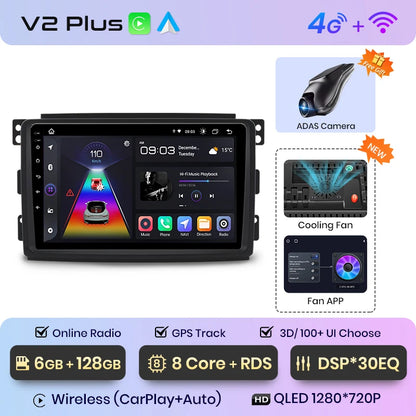 Junsun V1 AI Voice - Radio inalámbrica CarPlay Android para Smart Fortwo 451 (2005-2010), 4G, GPS, 2DIN 