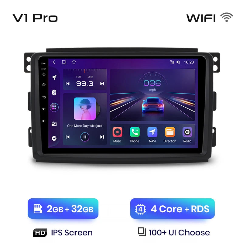 Junsun V1 AI Voice - Radio inalámbrica CarPlay Android para Smart Fortwo 451 (2005-2010), 4G, GPS, 2DIN 