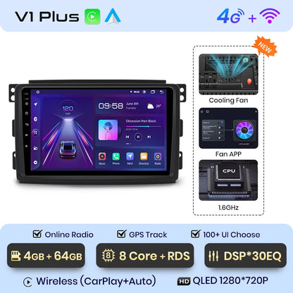 Junsun V1 AI Voice - Radio inalámbrica CarPlay Android para Smart Fortwo 451 (2005-2010), 4G, GPS, 2DIN 