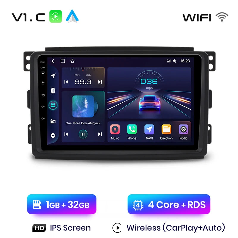 Junsun V1 AI Voice - Radio inalámbrica CarPlay Android para Smart Fortwo 451 (2005-2010), 4G, GPS, 2DIN 