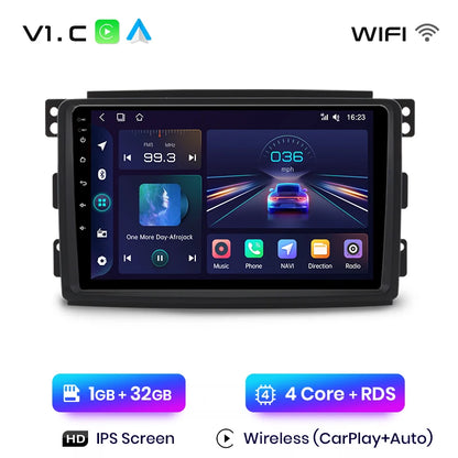 Junsun V1 AI Voice - Radio inalámbrica CarPlay Android para Smart Fortwo 451 (2005-2010), 4G, GPS, 2DIN 