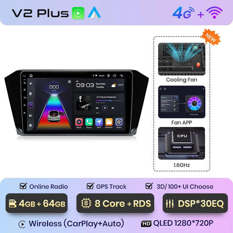 Junsun V1 AI Voice Wireless CarPlay Android Auto Radio para VW Volkswagen Passat B8 2015-2020 4G Car Multimedia GPS 2din autoradi 