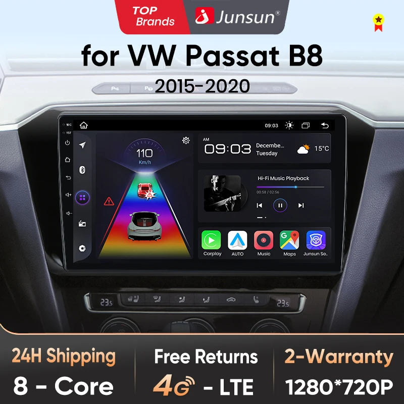 Junsun V1 AI Voice Wireless CarPlay Android Auto Radio para VW Volkswagen Passat B8 2015-2020 4G Car Multimedia GPS 2din autoradi 
