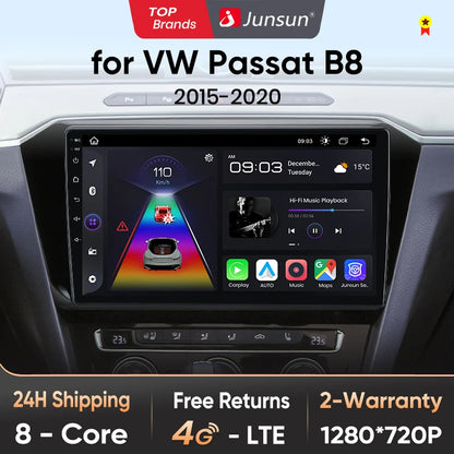 Junsun V1 AI Voice Wireless CarPlay Android Auto Radio para VW Volkswagen Passat B8 2015-2020 4G Car Multimedia GPS 2din autoradi 