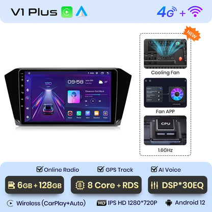 Junsun V1 AI Voice Wireless CarPlay Android Auto Radio para VW Volkswagen Passat B8 2015-2020 4G Car Multimedia GPS 2din autoradi 
