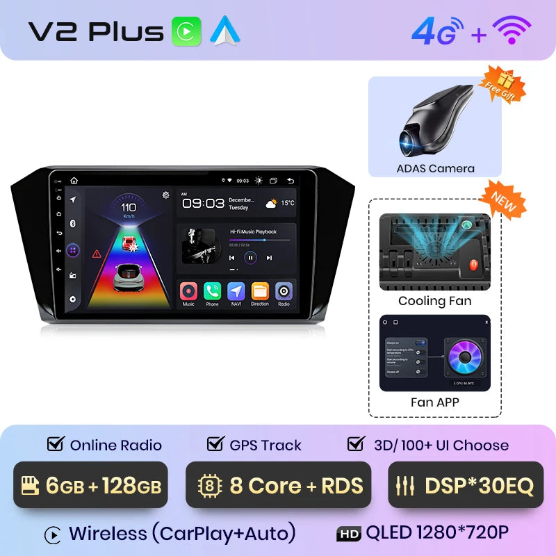 Junsun V1 AI Voice Wireless CarPlay Android Auto Radio para VW Volkswagen Passat B8 2015-2020 4G Car Multimedia GPS 2din autoradi 