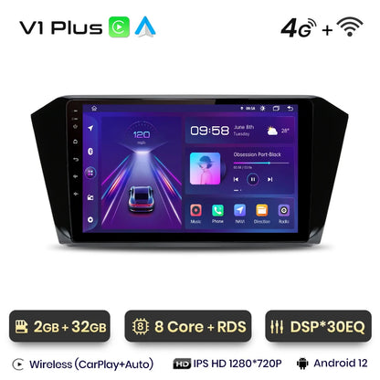 Junsun V1 AI Voice Wireless CarPlay Android Auto Radio para VW Volkswagen Passat B8 2015-2020 4G Car Multimedia GPS 2din autoradi 