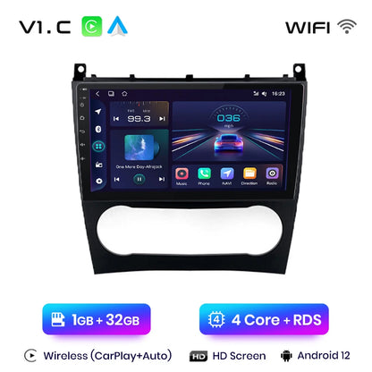 Junsun V1 AI Voice - Radio inalámbrica CarPlay Android para coche, GPS, 2DIN, para Benz Clase C W203 2005-2009 