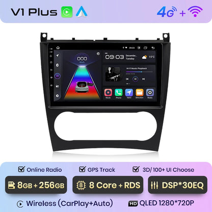Junsun V1 AI Voice - Radio inalámbrica CarPlay Android para coche, GPS, 2DIN, para Benz Clase C W203 2005-2009 