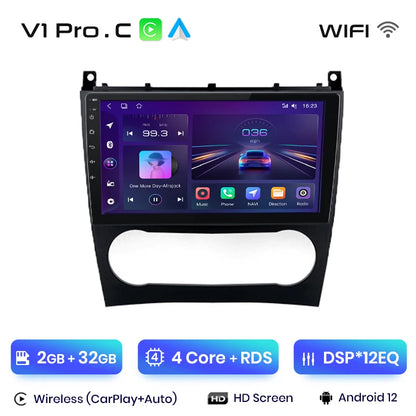 Junsun V1 AI Voice - Radio inalámbrica CarPlay Android para coche, GPS, 2DIN, para Benz Clase C W203 2005-2009 