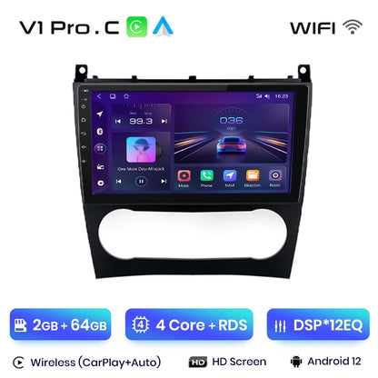 Junsun V1 AI Voice - Radio inalámbrica CarPlay Android para coche, GPS, 2DIN, para Benz Clase C W203 2005-2009 