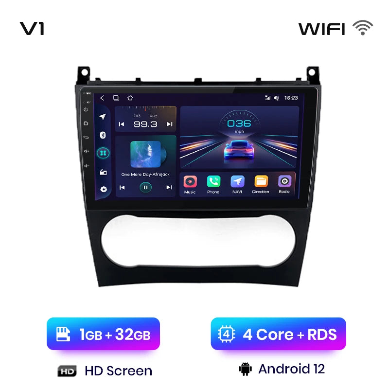 Junsun V1 AI Voice - Radio inalámbrica CarPlay Android para coche, GPS, 2DIN, para Benz Clase C W203 2005-2009 