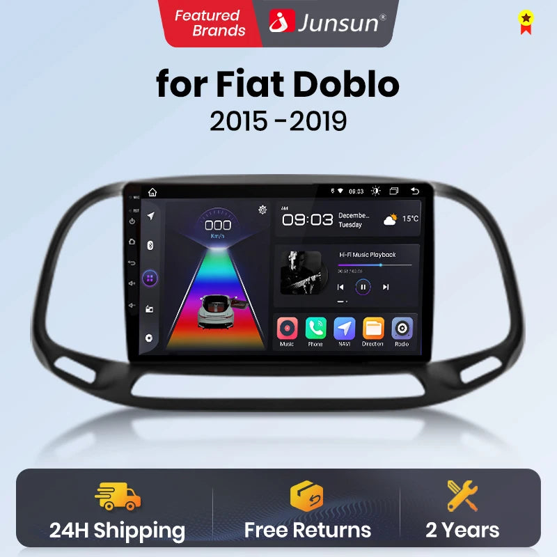 Junsun V1 - Radio inalámbrica con CarPlay y Android para Fiat Doblo (2015-2019), 4G, GPS, 2DIN 