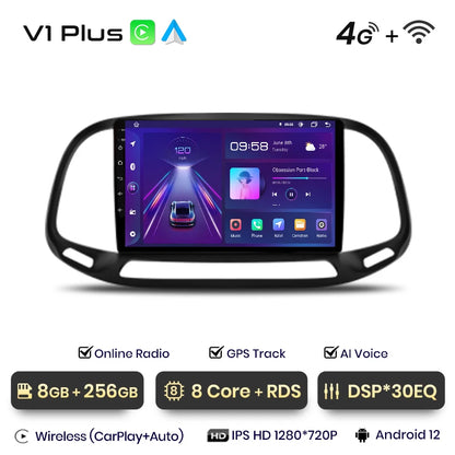 Junsun V1 - Radio inalámbrica con CarPlay y Android para Fiat Doblo (2015-2019), 4G, GPS, 2DIN 