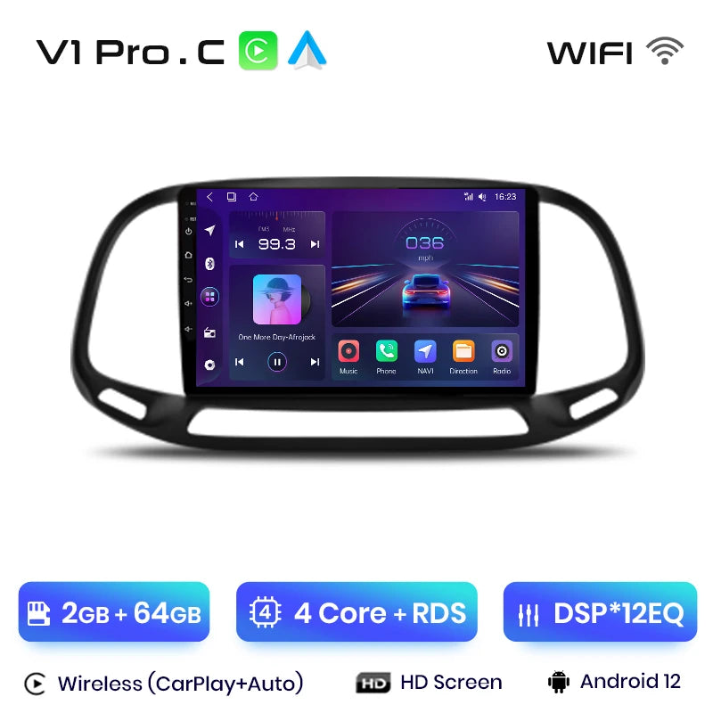 Junsun V1 - Radio inalámbrica con CarPlay y Android para Fiat Doblo (2015-2019), 4G, GPS, 2DIN 