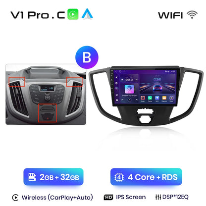 Junsun V1 - Radio inalámbrica con CarPlay y Android para Ford Transit Custom Tourneo 2013-2021, 4G, GPS, 2DIN 