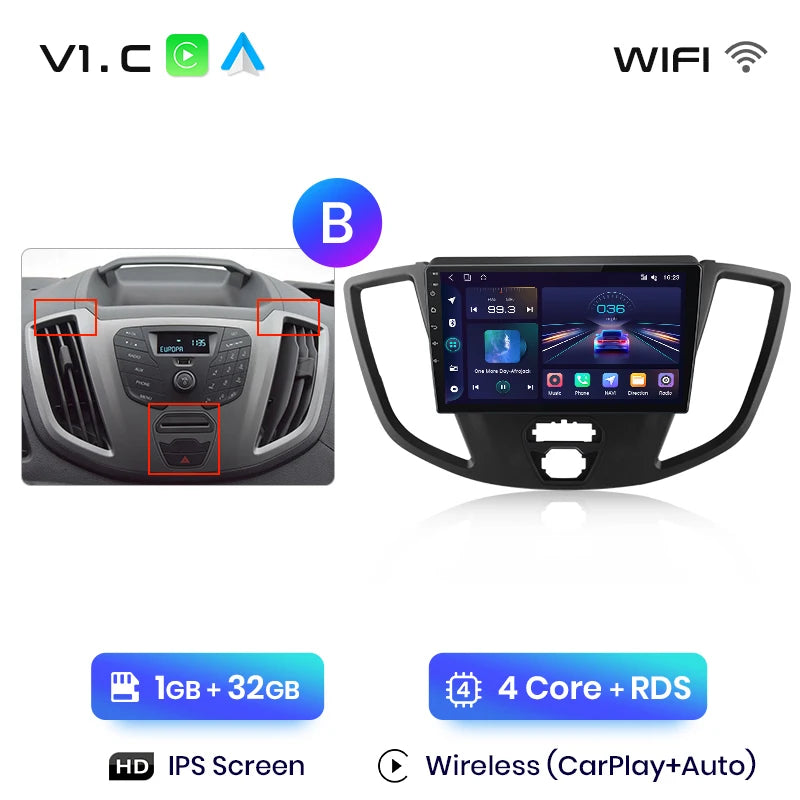 Junsun V1 - Radio inalámbrica con CarPlay y Android para Ford Transit Custom Tourneo 2013-2021, 4G, GPS, 2DIN 