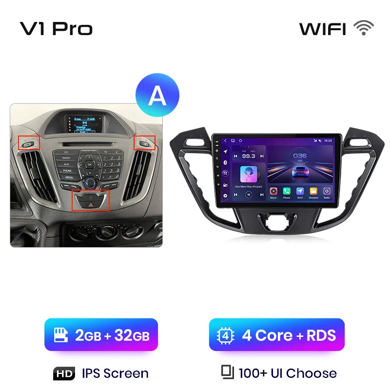 Junsun V1 - Radio inalámbrica con CarPlay y Android para Ford Transit Custom Tourneo 2013-2021, 4G, GPS, 2DIN 