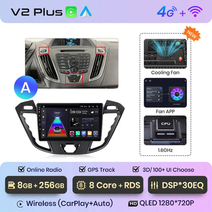 Junsun V1 - Radio inalámbrica con CarPlay y Android para Ford Transit Custom Tourneo 2013-2021, 4G, GPS, 2DIN 