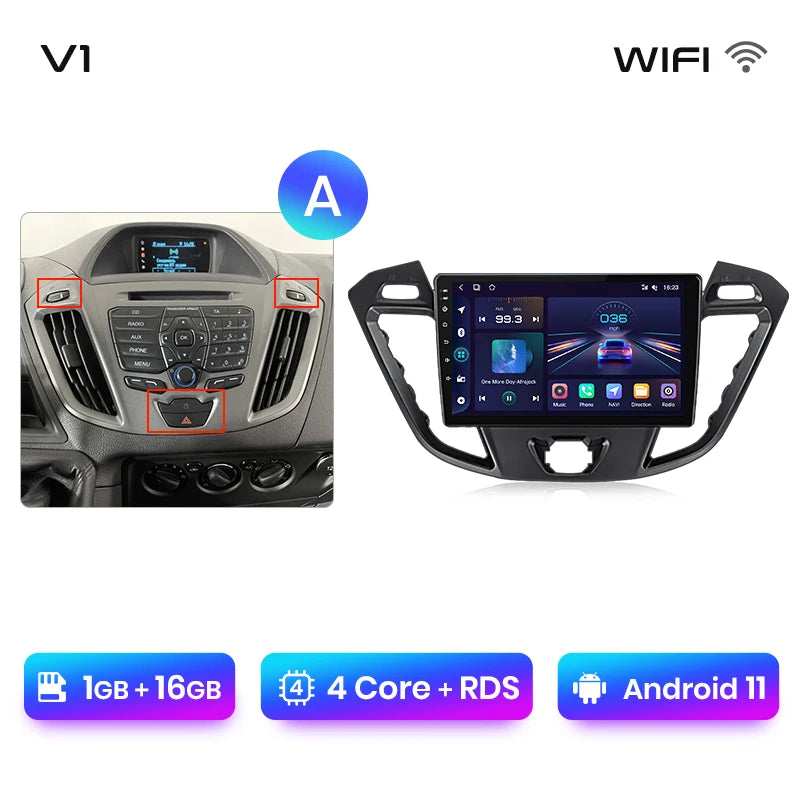 Junsun V1 Wireless CarPlay Android Auto Radio For Ford Transit - Main Image