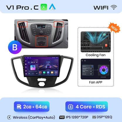 Junsun V1 - Radio inalámbrica con CarPlay y Android para Ford Transit Custom Tourneo 2013-2021, 4G, GPS, 2DIN 