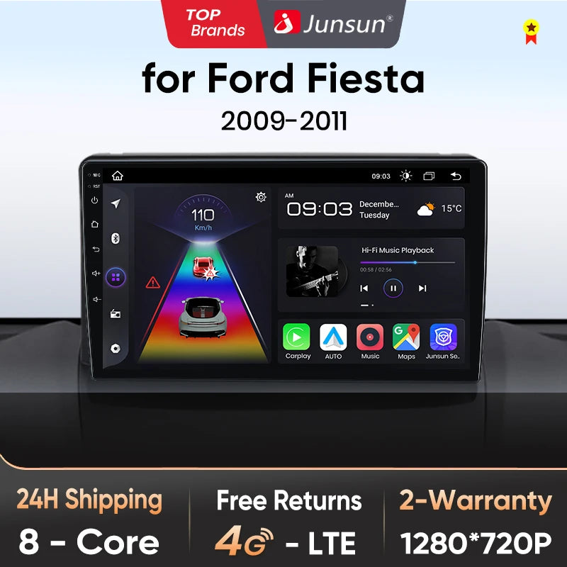 Junsun V1 Wireless CarPlay Android Auto Radio for Ford Fiesta MK7 2009-2017 Car Multimedia GPS 2din autoradio