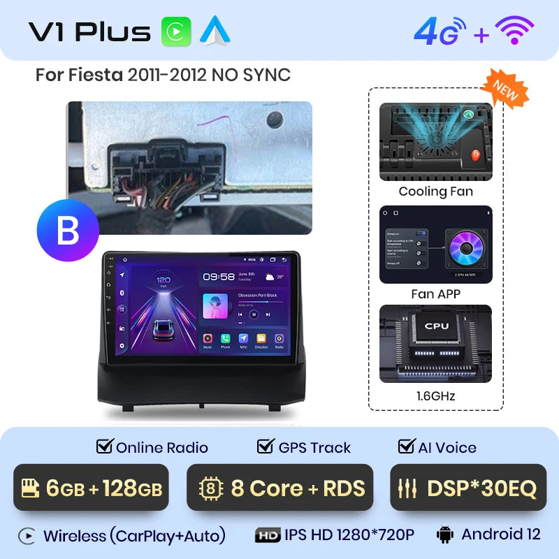 Junsun V1 Wireless CarPlay Android Auto Radio for Ford Fiesta MK7 2009-2017 Car Multimedia GPS 2din autoradio