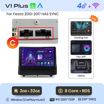 Junsun V1 Wireless CarPlay Android Auto Radio for Ford Fiesta MK7 2009-2017 Car Multimedia GPS 2din autoradio