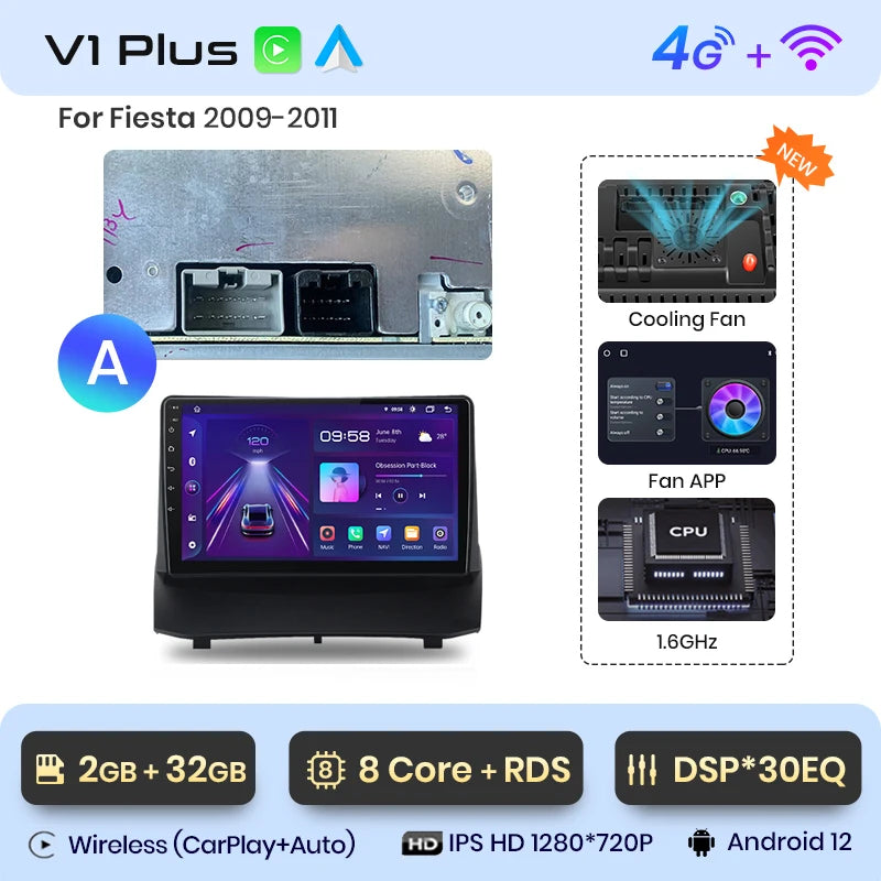 Junsun V1 Wireless CarPlay Android Auto Radio for Ford Fiesta MK7 2009-2017 Car Multimedia GPS 2din autoradio