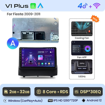 Junsun V1 Wireless CarPlay Android Auto Radio for Ford Fiesta MK7 2009-2017 Car Multimedia GPS 2din autoradio