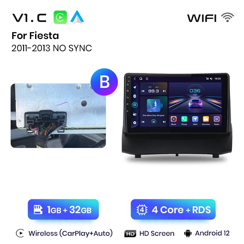 Junsun V1 Wireless CarPlay Android Auto Radio for Ford Fiesta MK7 2009-2017 Car Multimedia GPS 2din autoradio