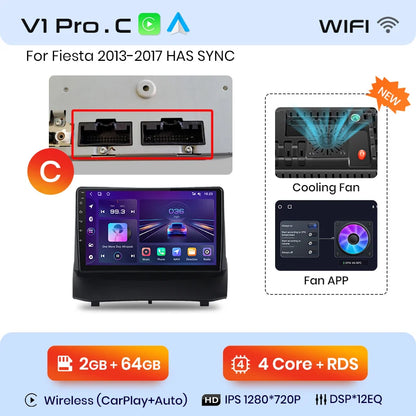 Junsun V1 Wireless CarPlay Android Auto Radio for Ford Fiesta MK7 2009-2017 Car Multimedia GPS 2din autoradio
