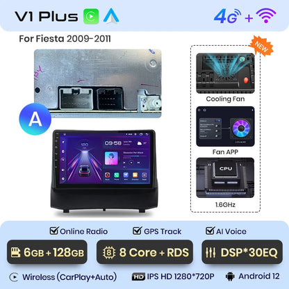 Junsun V1 Wireless CarPlay Android Auto Radio for Ford Fiesta MK7 2009-2017 Car Multimedia GPS 2din autoradio