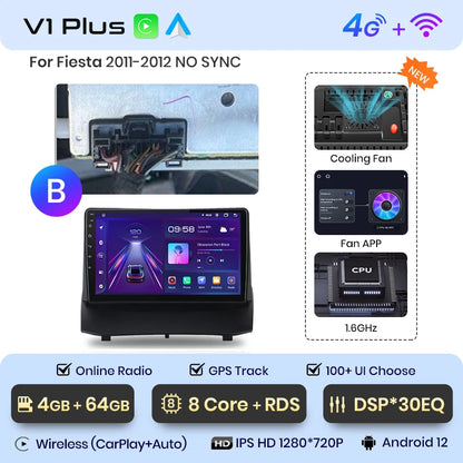 Junsun V1 Wireless CarPlay Android Auto Radio for Ford Fiesta MK7 2009-2017 Car Multimedia GPS 2din autoradio