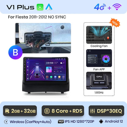 Junsun V1 Wireless CarPlay Android Auto Radio for Ford Fiesta MK7 2009-2017 Car Multimedia GPS 2din autoradio