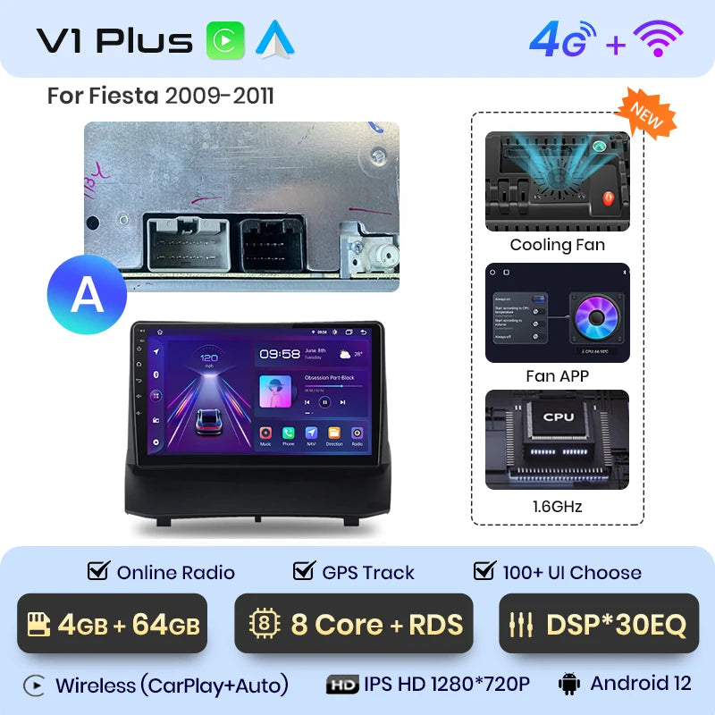 Junsun V1 Wireless CarPlay Android Auto Radio for Ford Fiesta MK7 2009-2017 Car Multimedia GPS 2din autoradio