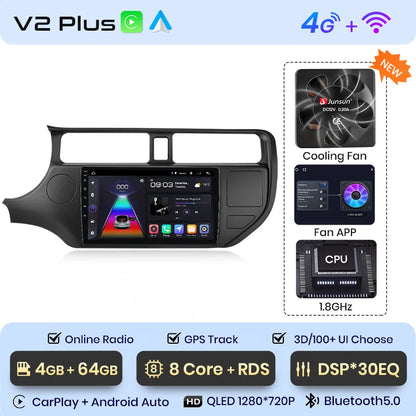 Junsun V1plus AI Voice 2 DIN Android Auto Radio para KIA RIO 2011-2015 Carplay Car Multimedia GPS 2 DIN autorradio 