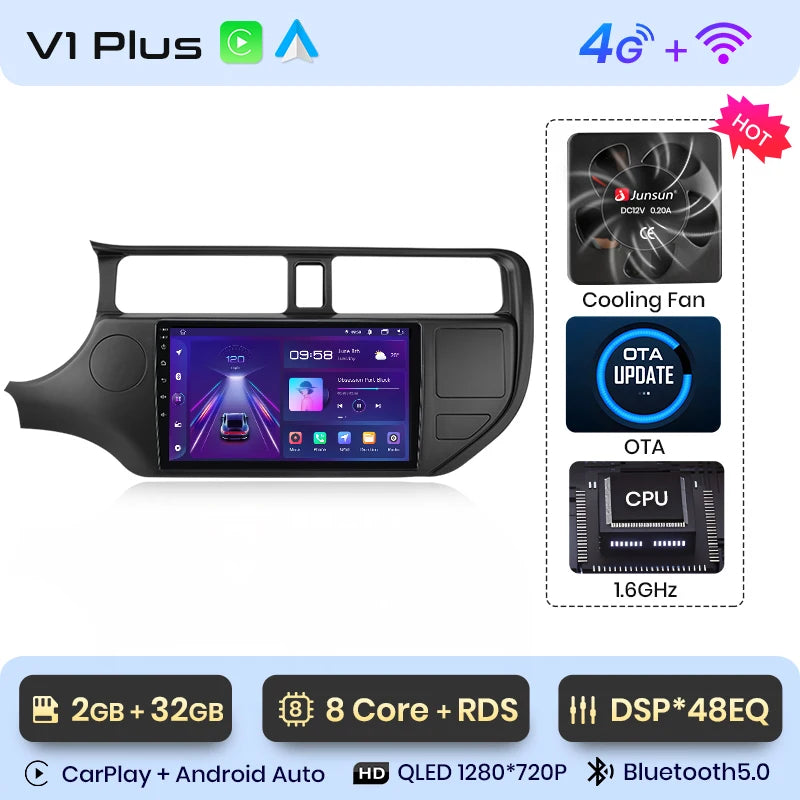 Junsun V1plus AI Voice 2 DIN Android Auto Radio para KIA RIO 2011-2015 Carplay Car Multimedia GPS 2 DIN autorradio 