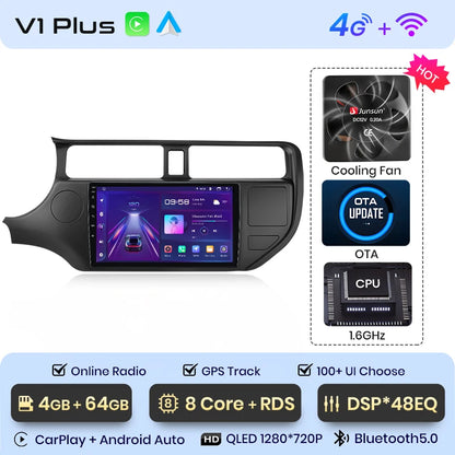 Junsun V1plus AI Voice 2 DIN Android Auto Radio para KIA RIO 2011-2015 Carplay Car Multimedia GPS 2 DIN autorradio 