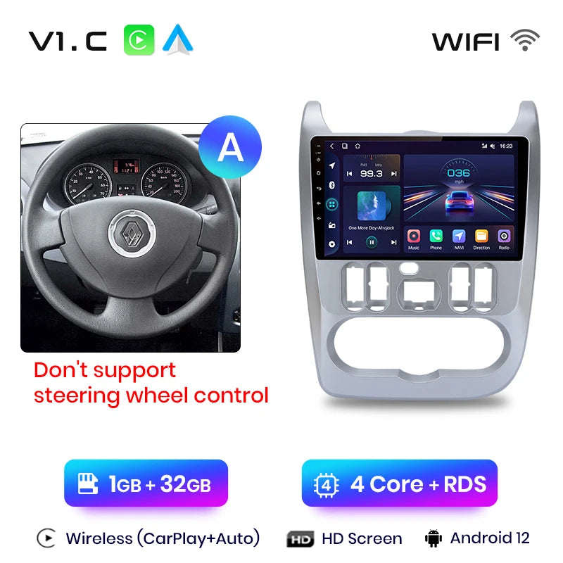 Junsun V1pro 2 DIN Android Auto Radio para Renault Logan 1 Sandero 2009-2013 Dacia Duster Carplay 4G Car Multimedia GPS Autoradio 